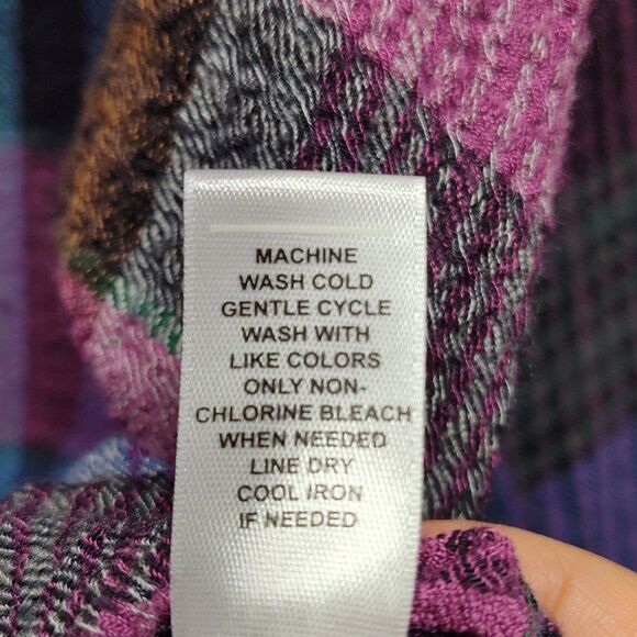 Cato Button Down Shirt Women Size L Purple Blue Plaid Relaxed Oversized Casual - Picture 9 of 9